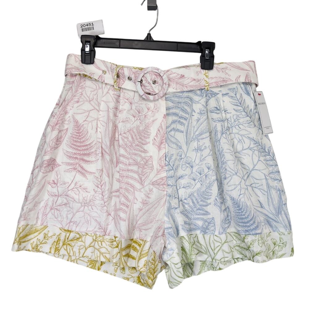 NWT Aura Women's XL Multicolor Floral Print Shorts Linen‎ Rayon Belt Red Dress